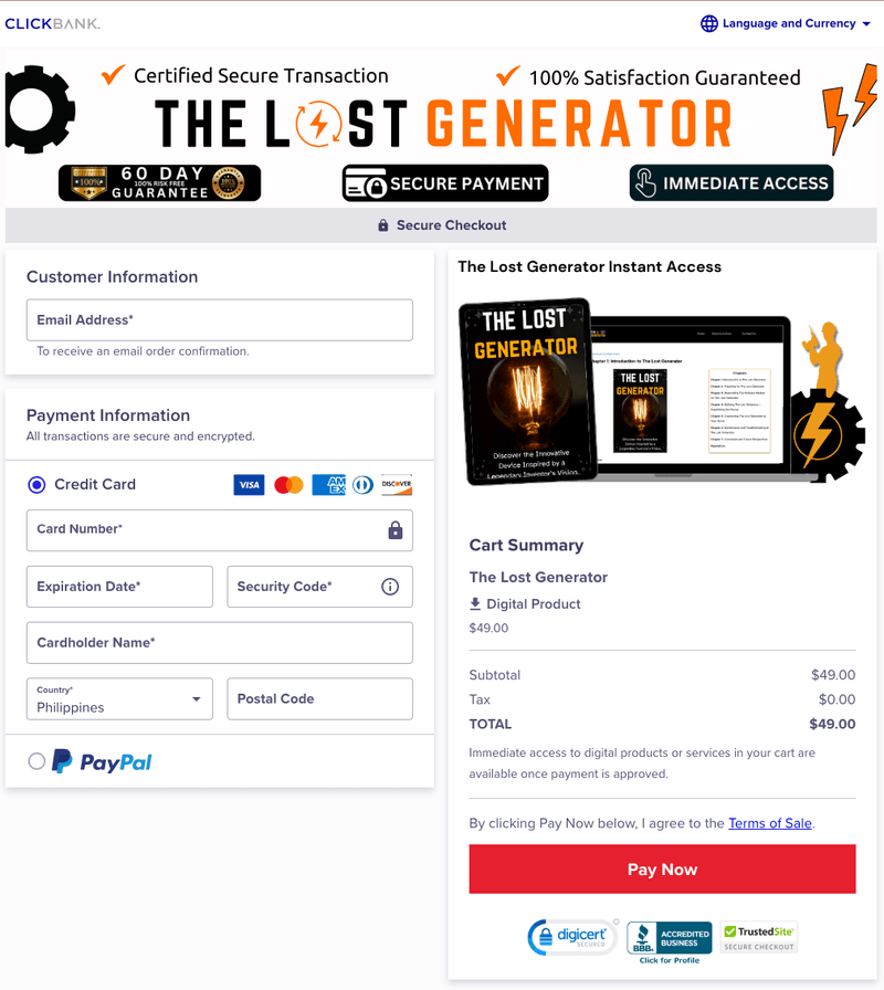 The Lost Generator Checkout Page